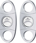 Front view of two Roygra stainless steel cigar cutters (2-pack) with guillotine blades.