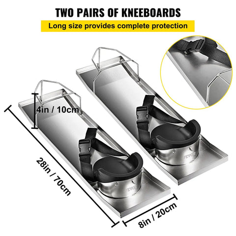 Concrete Knee Board Sliders 28 X 8 Inch Pair With Stainless Steel Kneeboards, Moveable Knee Sliders, Beefed Up Knee Pads And Straps