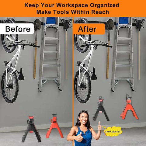 lcusepu jack stand wall mount organizer with heavy-duty garage hooks; black and red, 4-pack.