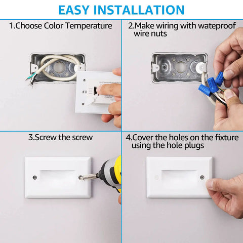 Installation steps for Dope LED Step Lights 3CCT Dimmable 120-277V For Indoor Outdoor Stairway Lighting IP65 Zinc Alloy.