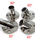 Heavy Duty 316 Stainless Marine Grade Boat Hand Rail Fittings 1 Inch Round Base 90 Degree Tube Base Casting For Saltwater Boats Corrosion Resistant Polished Finish Durable Marine Rail Hardware showing multiple angle bases.