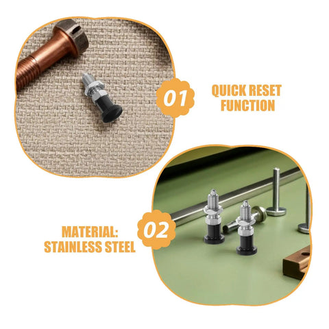 Rock Solid Spring Loaded Indexing Plunger With 4mm Pin And 2 Pcs Stainless Steel M6 Retractable Pin, showing stainless steel construction.