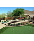 Pro Grade Indoor Outdoor Golf Putting Green Mat With Dense Artificial Grass Turf 5 Ft By 10 Ft in backyard setting