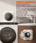 No Sweat Mini Portable Washer And Dryer Combo Runs Front Load Wash Cycle With Digital Display and wall mount, 3.5L capacity.