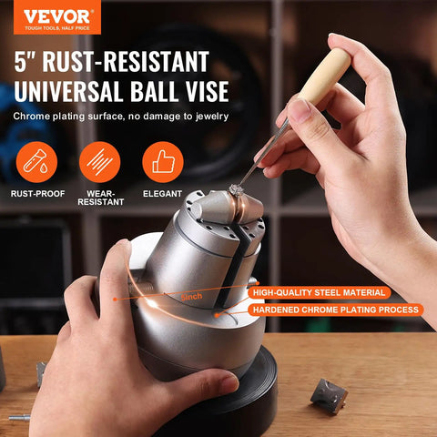 5 Inch Ball Vise Engraving Block With 360 Degree Rotation, Pro Grade Jewelry Inlay And Small Scale Engraving Kit, Includes 35 Attachments For Gemstone Inlay And Fine Detailing, Durable Chrome Plated Steel Vise For Precision Craft in use