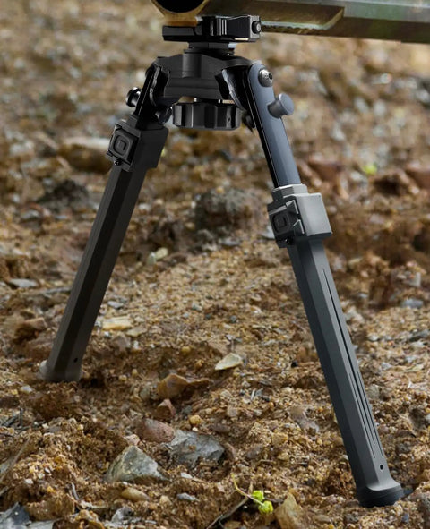 Quick Release Rifle Bipod With 360 Degree Swivel And Tilt Head, Adjustable 7.5 To 10.6 Inch Height on rough terrain