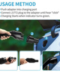 Usage method for Smooth Operator J1772 To Tesla Charging Adapter demonstrating plug connection steps.