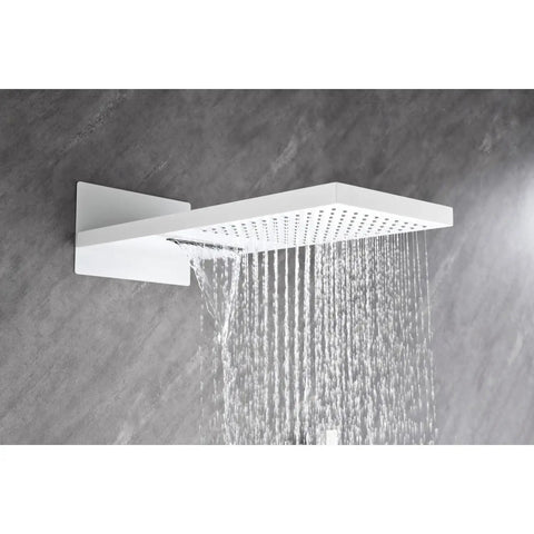 Wall Mounted Waterfall Shower System with Hand Shower featuring a white square rain showerhead with cascading water.