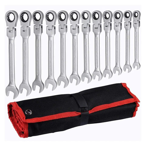 Ratchet Spanner Set With Multitool Keys For Quick Car Repairs, Beefy Pro Grade Combination Wrench Tool Kit displayed with roll-up case