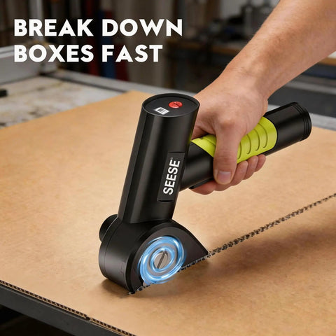 SeeSE Electric Box Cutter Cordless Rechargeable Scissors For Cardboard Boxes cutting thick cardboard effortlessly.