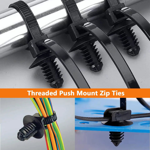 180 Pcs Wire Loom Clips For Car Push Mount And Zip Ties Assorted Sizes 6 Inch Nylon Clips showcased securing wires