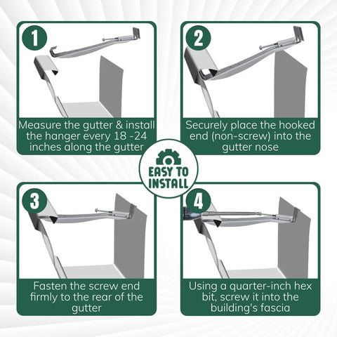 Installation steps for Heavy Duty Gutter Hangers For 5 Inch K Style Gutters With Clip And Speed Screw Quick Install
