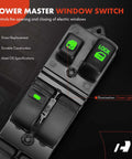 Front Driver Side Electric Master Power Window Switch Fits Mitsubishi Galant 2007 To 2012 Endeavor 2007 To 2011 Lancer 2004 To 2007 Montero 2005 To 2006 Replacement MR587943, showing button details and green lights.