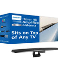 Box and Hover Amplified HD Digital TV Antenna For Long Range Reception And Top Of TV Mount No Fuss Install 4K 1080P VHF UHF Signal Booster Coax HDTV Cable And AC Adapter Included