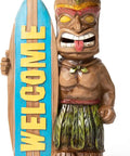 Welcome Tiki Statue With Surfboard Solar Powered 14 Inch Outdoor LED Light Decor For Beach Resort Halloween Auto On Flickering Eyes