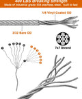 Beast Heavy Duty 220 Feet One Eighth Inch Vinyl Coated Stainless Steel Wire Rope Kit structure diagram