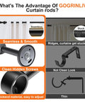 Comparison of seamless black curtain rod and bracket features with advantages of Heavy Duty Extra Long Curtain Rods for Those Huge Windows and Sliding Doors Adjustable From 12 to 20 Feet 1 Inch Thick Metal Brackets Black Drapery Rod for Living Room Patio and Outdoor Spaces.