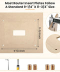 No Sweat Router Table Insert Plate Template Kit With Solid Density Board Quickset Threaded Inserts And Razor Sharp Flush Trim Blade for standard 9-1/4" x 11-3/4" size.