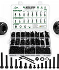 1260 Piece M4 Screws Kit With Hex Socket Button Head And Cap Head Bolts 6 To 40mm 12 9 Grade Carbon Steel Black Oxide Metric Fasteners Packed With Nuts Flat Washers Lock Washers And Two Hex Wrenches, assorted screws in case