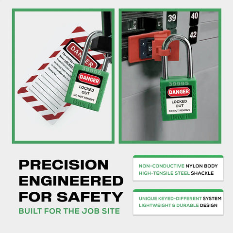 Green Lockout Tagout Padlocks 2 Pack Keyed Different Safety Hasps With Boss Level Security Rock Solid Nylon And Stainless Steel Construction For Zero Hassle Job Site Energy Cutoffs