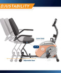 Recumbent Exercise Bike With Resistance ME 709 showcasing adjustable seat and step-through design for home gym.