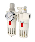 Half Inch NPT Compressed Air Filter Regulator Combo With 5 Micron Brass Filter, Semi Auto Drain, Polycarbonate Bowl, 0 To 138 PSI Gauge