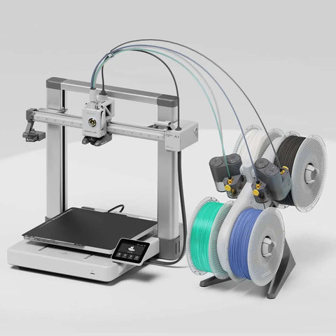 Detachable Filament Spool Holder for Bambu Lab 3D Printers A1 A1 Mini, showcasing multiple PLA PETG reels on a printer