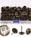 300 Piece Antique Bronze Upholstery Tacks 9/16 Inch Round Head Furniture Nails in secure storage box for DIY projects.