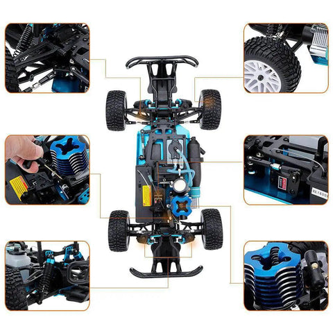 Top view of 1 To 10 Scale Nitro RC Truck 4WD Off Road Beast For Adults Two Speed Remote Control Car with Methanol Fuel Power Igniter