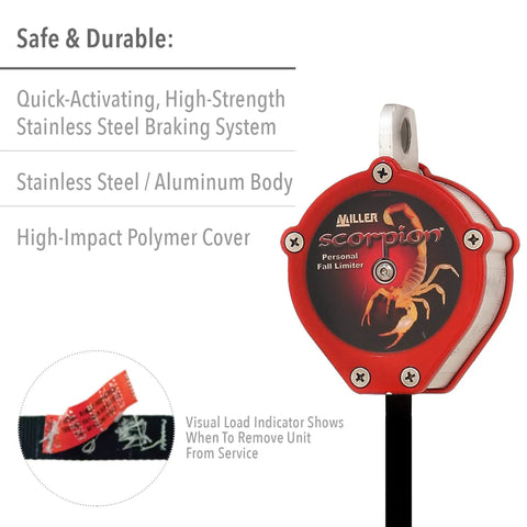 Image of Scorpion 9 Foot Personal Fall Limiter with high-impact polymer cover and visual load indicator, 310 lb capacity.