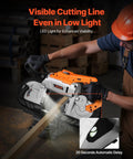 Person using Cordless 20V Portable Band Saw With 5 Inch Deep Cut, Beefy 360W Brushless Motor, Adjustable Speed for precise cutting