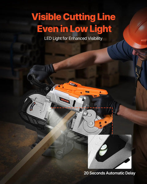 Person using Cordless 20V Portable Band Saw With 5 Inch Deep Cut, Beefy 360W Brushless Motor, Adjustable Speed for precise cutting