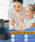 Heavy Duty Wall Mount Soap Dispenser 17 Oz Large Capacity Manual Pump For Kitchen And Bathroom No Fuss Refills Premium Abs Material Lotion Bottle Game Changer Slick Black with soap dispensing in use by mother and child.