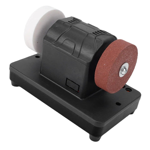 Premium Cordless Mini Bench Grinder Featuring 3 Inch Grinding Wheel Variable Speed Control 2000 To 6000 RPM No String Required compact design with a red and white grinding wheel.