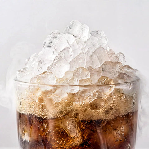 Glass of cola topped with chewable pebble ice from Nugget Ice Maker For Countertop With 44 Lb Per Day Capacity Self Cleaning Black Stainless Steel Portable Ice Machine Delivers Cafe Style Soft Chewable Pebble Ice For Home Kitchen RV And Office