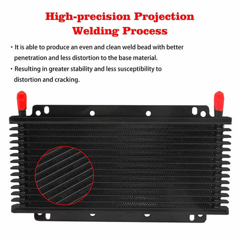 Premium Transmission Cooler Kit for Subcompact Cars, high-precision projection welding, black aluminum, 11 x 5.88 x 0.7 inches