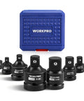 Eight Piece Impact Socket Adapter Set For Quarter To One Inch Drives With Storage Case And Reducers CRMO Steel Converts Impact Driver.