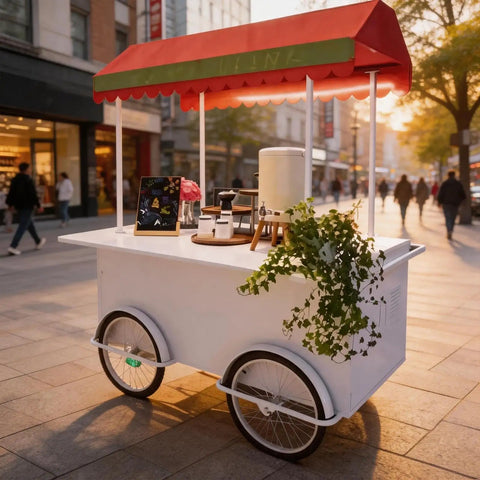 Hustle Made Easy With This Heavy Duty Outdoor Vending Cart, Weatherproof Canopy Design and smooth ride wheels.