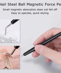 DIY Mani Pros Will Love Mixed Sizes Nail Beads Kit With Magnetic Pen And Tweezers For Nail Art in use, silver beads application