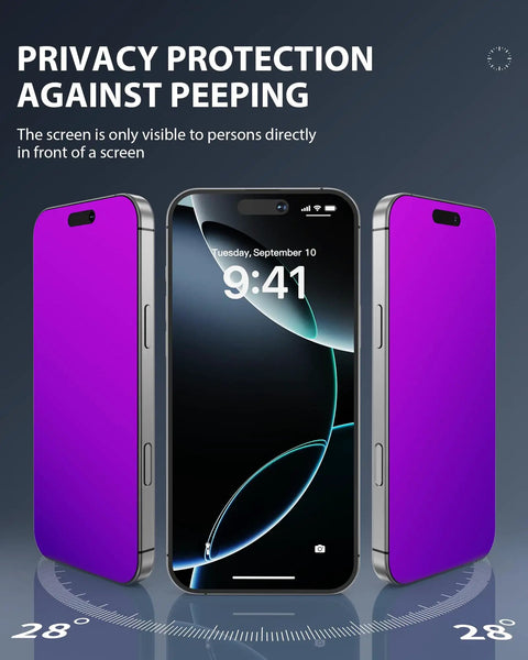 iPhone 17 Pro Max Privacy Screen Protector 6.9 Inch Purple Gradient Anti Spy Glass Shield Anti Blue Light HD Tempered Glass