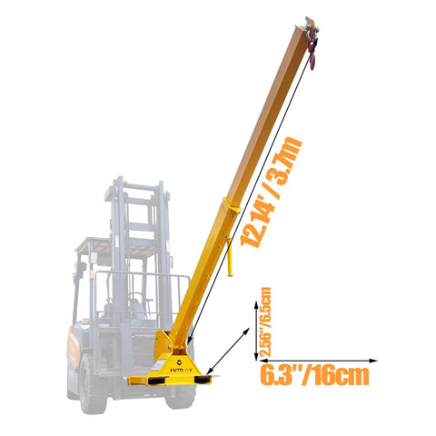 Heavy Duty Forklift Jib Boom Crane With Dual Hooks And Smooth 0 To 75 Degree Tilt Hella Tough 6600 Pound Capacity Attachment displayed on forklift.