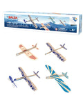 Balsa Wood Airplane Kit 4 Pack With Rubber Band Powered Gliders For Kids, Easy Slot Tab Assembly No Glue, Long Distance Flights Up To 50 Feet