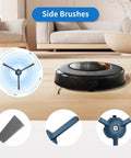 All In One Replacement Parts Kit For Eufy C20 Omni Robot Vacuum 23 Pack Includes Roller Brush Four HEPA Filters Four Mop Pads Six Side Brushes Six Dust Bags Clean Tool And Screwdriver Compatible Only With C20 Omni displayed with side brushes in room setting