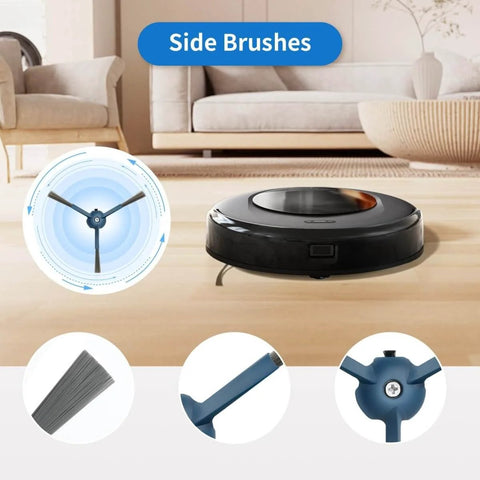 All In One Replacement Parts Kit For Eufy C20 Omni Robot Vacuum 23 Pack Includes Roller Brush Four HEPA Filters Four Mop Pads Six Side Brushes Six Dust Bags Clean Tool And Screwdriver Compatible Only With C20 Omni displayed with side brushes in room setting