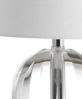 Close-up of Clear Crystal Ball LED Table Lamp 16 Inches, Glam Orb Nightstand Light With White Linen Empire Shade
