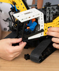 Liebherr R938 Pneumatic Excavator Kit 689 Piece Realistic Builder Model With Pneumatic System Manual Valves And Flow Regulators Ideal For Gearheads 10 And Up Great For Kids Teens And Adults Who Love Engineering, child assembling cab