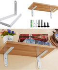 Heavy Duty White L Bracket Wall Mount Shelf Supports 2 Pack Cold Rolled Steel Angle Brackets for shelves and wood boards.