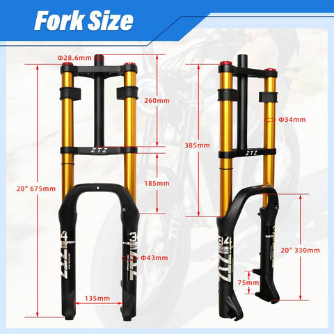 20 Inch Fat Tire Bike Front Air Suspension Fork With 180mm Travel And 135mm Hub Spacing Straight Steerer Manual Lockout