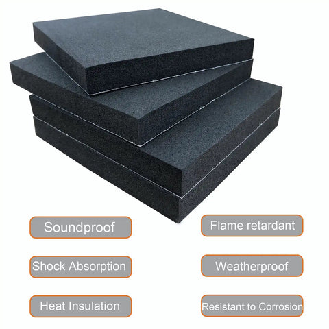 Eight Pack Four Inch Square Black Neoprene Foam Anti Vibration Pad With Self Adhesive Backing One Half Inch Thick For Furniture Cabinets Cars Speakers Electronics And DIY Projects