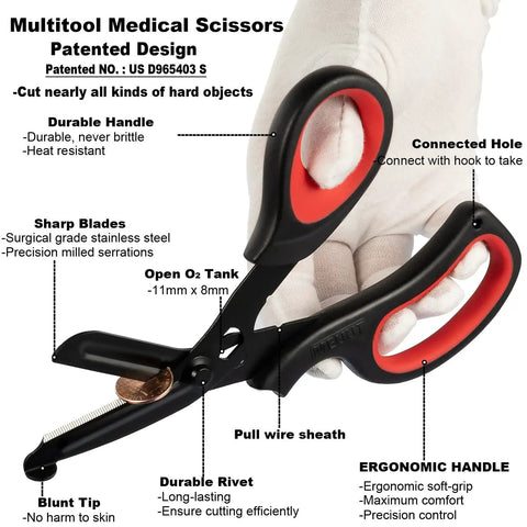 Premium Medical Scissors 2 Pack Trauma Shears for Nurses and EMTs All Purpose with Stainless Steel 440 Blades Built to Last Your Go To Emergency Companion black-red handle